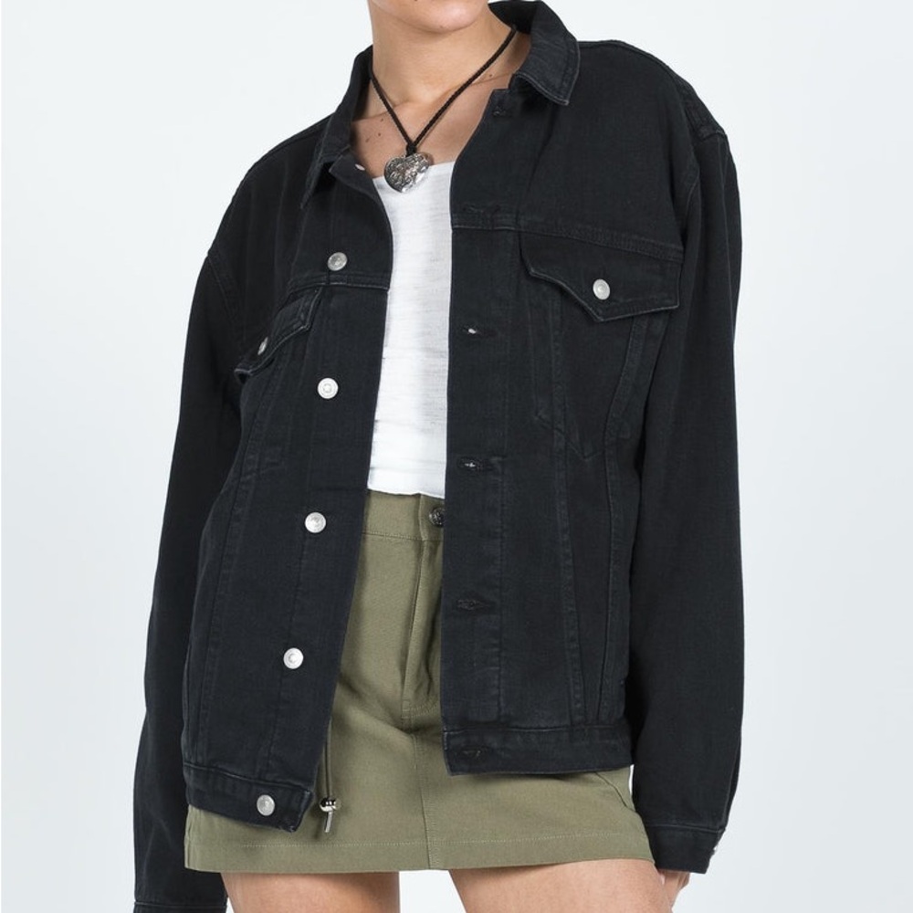 NWOT Princess Polly Phoenix Denim Jacket Black Size XS/S